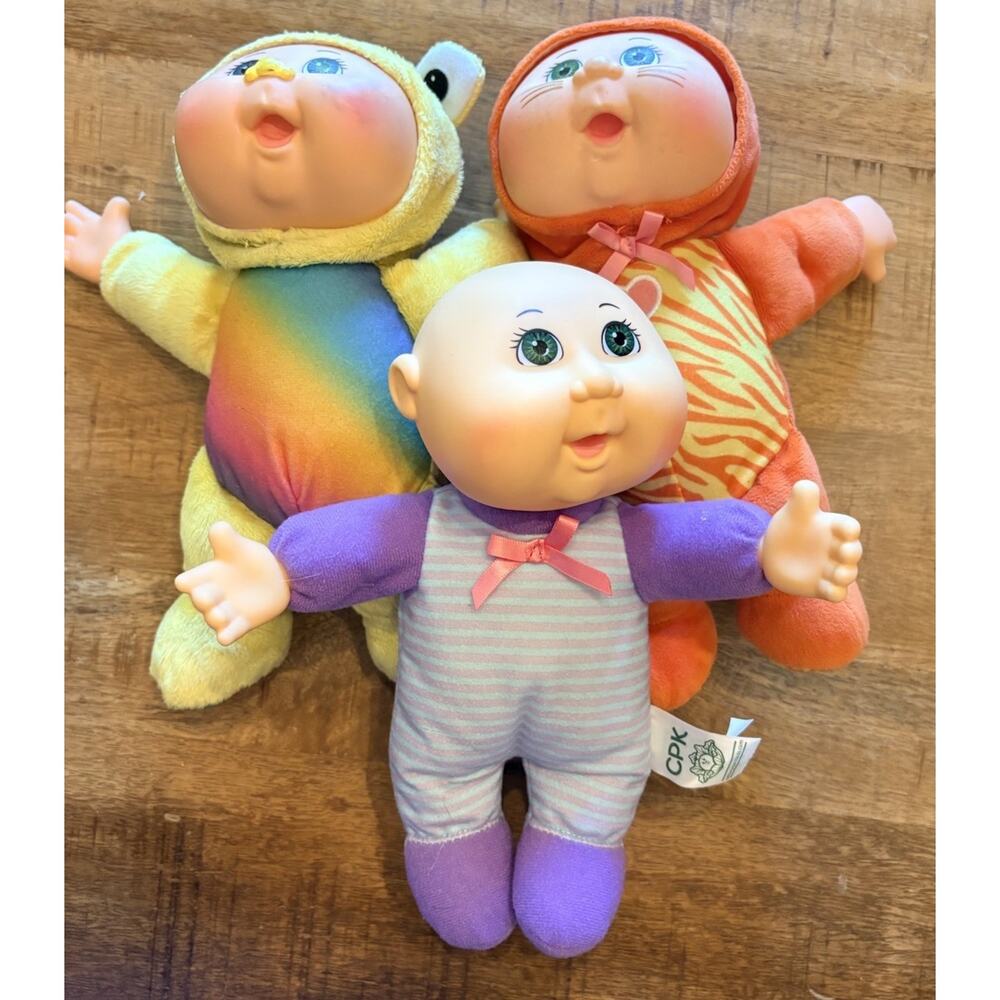 Bundle Of 3 Vintage Cabbage Patch Kids Cuties Babies Tiger Rainbow Purple